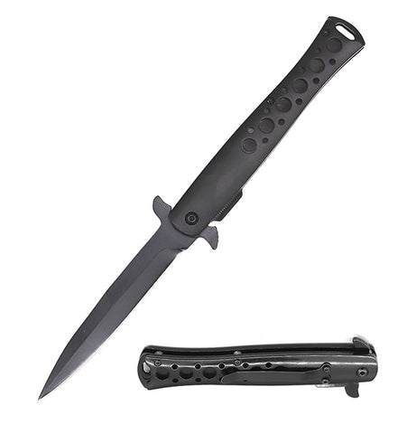5" Closed Spring Assisted Open Black Stiletto TACTICAL Pocket Knife