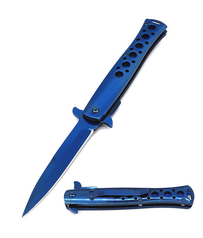 5" Closed Spring Assisted Open Blue Stiletto TACTICAL Pocket Knife