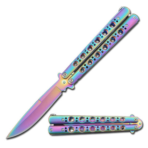 5.5" Closed Length Rainbow Scorpion Balisong Butterfly Flipper Knife