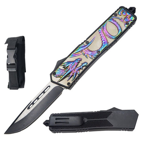 9" Tactical Rainbow Dragon Out Of The Front OTF Combat Knife