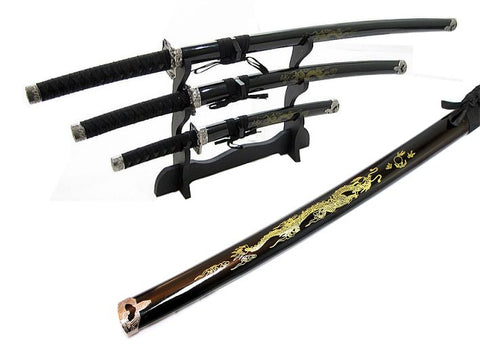 3 Pc Japanese Samurai Katana Sword Set Ninja