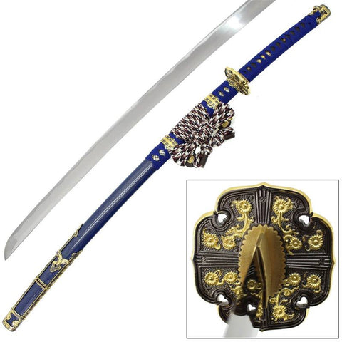 Blue Japanese Tachi Ceremonial Katana Samurai Sword Hand Forged