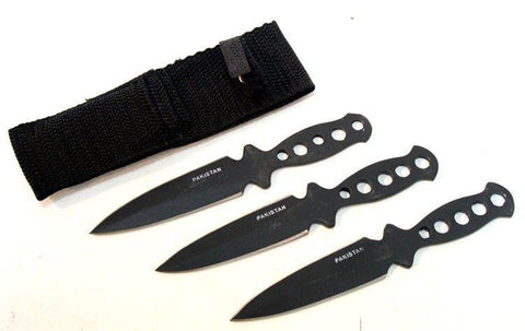 Set of 3 Black Throwing Knives with Sheath 476-S