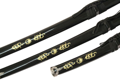 3 Pc Black Ying Yang symbol Wholesale Sword Set