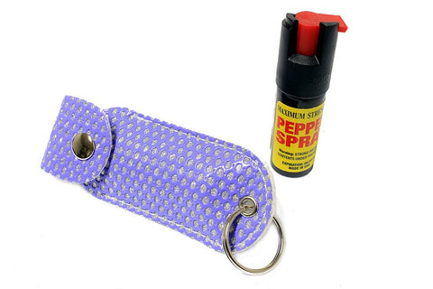 Defender Cheetah Pepper Spray 1/2 Oz For Self Defense With Purple Case Key Chain