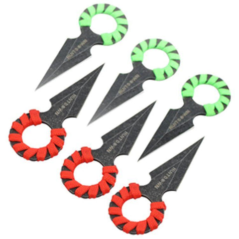 4" Hunt Down Red &Green Rope Wrapped Around Handle Throwing Knives 9579