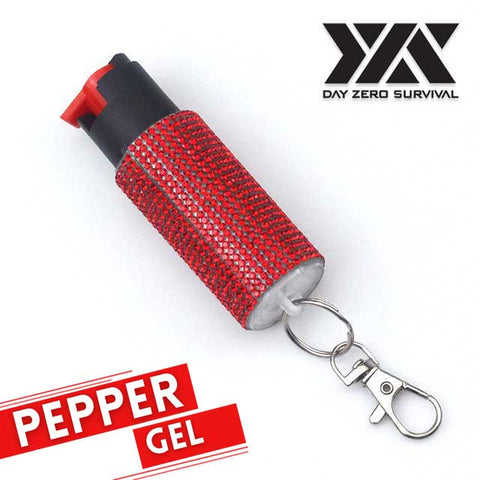 Personal Defense Tactical Pepper Gel Key Ring - Red Jeweled Design