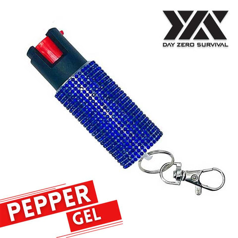 Personal Defense Tactical Pepper Gel Key Ring - Blue Jeweled Design