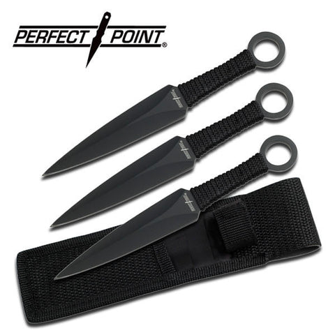 3 PC Kunai Throwing Knives Set - Black Cord Wrapped Handle