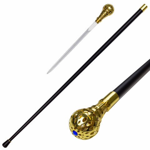 Golden Crown Jewel Knob Handle Walking Cane Sword