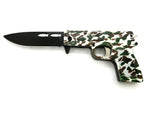 Pistol Spring Assisted Knife Camo Green And Brown