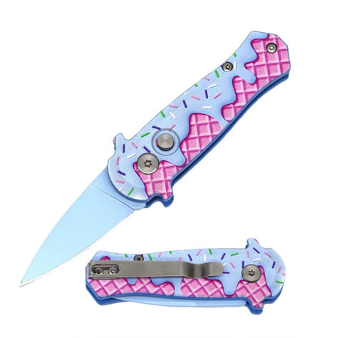 3.25" Closed Sprinkle Waffle CNC Aluminum Handle Mini Auto Switch Blade Knife