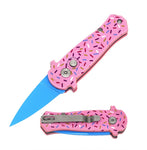 3.25" Closed Pink Sprinkles CNC Aluminum Handle Mini Auto Switch Blade Knife