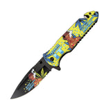 8.5" Lady Design Yellow Handle Spring Assisted Folding Knife W/ Belt Cutter