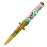 Defender-Xtreme 9" Gold Ti Coated Blade Golden Bolster Spring Assisted Folding Knife