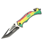 Defender-Xtreme 8" Leaves Design Handle Two Tone Blade Spring Assisted Folding Knife