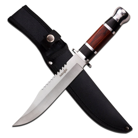 Survivor - Fixed Blade Hunting Knife - HK-781L Brown Wood Handle w/ Sheath