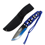 Defender-Xtreme 10" Black & Blue Blade With Blue Nylon Cord Wrapped Handle Hunting Knife With Sheath