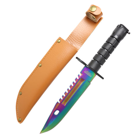 Defender-Xtreme 13" Multi Color Blade Abs Handle Survival Knife With Sheath