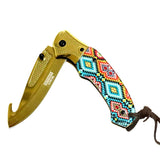 Defender-Xtreme 8" Spring Assisted Folding Knife Gold Blade with Designer Handle