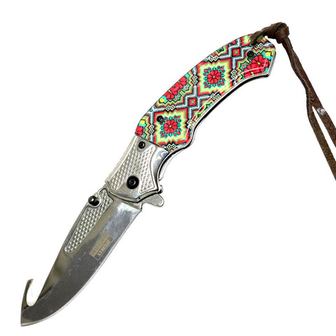 Defender-Xtreme 8" Spring Assisted Folding Knife Silver Blade with Designer Handle