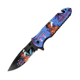 8.5" Lady Design Blue Handle Spring Assisted Folding Knife W/ Belt Cutter