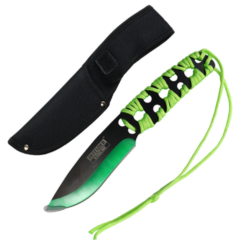 Defender-Xtreme 10" Black & Green Blade With Green Nylon Cord Wrapped Handle Hunting Knife With Sheath