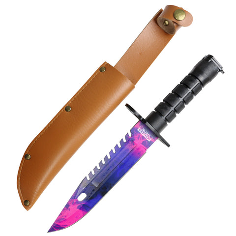 Defender-Xtreme 13" Blue & Purple Blade Abs Handle Survival Knife With Sheath