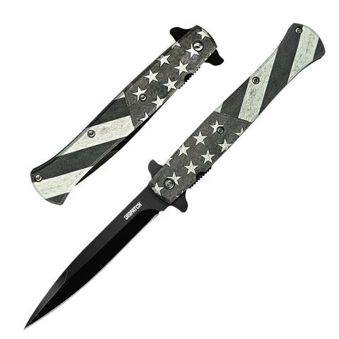 9" USA Flag Black & White Color Plastic Handle 3CR13 Steel Spring Assisted Folding Knife