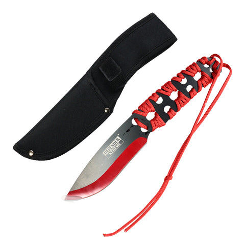 Defender-Xtreme 10" Black & Red Blade With Red Nylon Cord Wrapped Handle Hunting Knife With Sheath