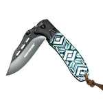 Hunt-Down 8" Spring Assisted Folding Knife Stone-wash Black Blade Designer Handle