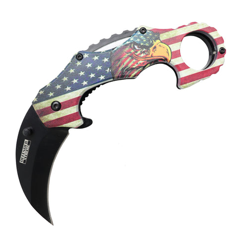 Defender-Xtreme 6.5" American Flag Eagle Handle Spring Assisted Folding Knife 3CR13 Steel
