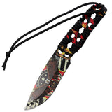 Defender 10" 3D Eagle & USA Flag Pattern Blade With Black Nylon Cord Wrapped Handle Hunting Knife With Sheath