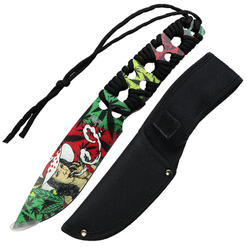 Defender 10" 3D Girl Pattern Blade With Black Nylon Cord Wrapped Handle Hunting Knife With Sheath