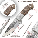 TheBoneEdge 10" Rose Wood Handle Engraved Blade Hand Made Tracker Hunting knife With Sheath