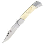 TheBoneEdge 9" Folding Knife Stainless Steel Blade Silver Bolster With Leather Sheath