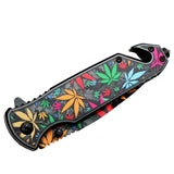 8" Multi Color Leaves Design Spring Assisted Folding Knife W/ Belt Cutter