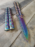 9.10 Inch Solid Steel Skull Butterfly Folding Knife (Titainium)