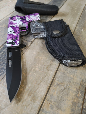 Pistol Spring Assisted Folding Knife- Purple Camo