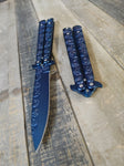 9.10 Inch Solid Steel Skull Butterfly Folding Knife (Blue)