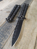 BUTTERFLY Folding Knife with skulls BLACK