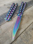 RAINBOW Reverse Tanto Blade Solid Stainless Handle (Real Folding Knife) Butterfly