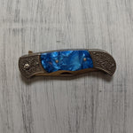 4.5" ENGRAVED BOLSTER KNIFE (BLUE) POCKET SILVER ENGRAVED WESTERN EDC