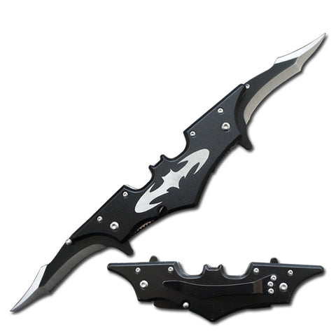 5.5" Closed Double Bladed Black Midnight Spring Assist Knife