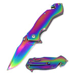 4.5" Closed Rainbow Tactical Rescue EDC Spring Assisted Folding Pocket Knife