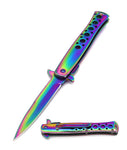 5" Closed Spring Assisted Open Rainbow Stiletto TACTICAL Pocket Knife