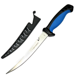 11.5" Defender Comfort Blue Grip Fish Fillet Knife Serrated Edge Blade w/ Sheath