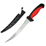 11.5" Defender Comfort Red Grip Fish Fillet Knife Serrated Edge Blade w/ Sheath