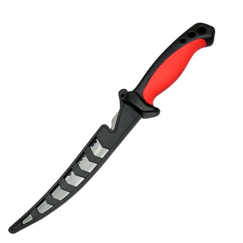 11.5" Defender Comfort Red Grip Fish Fillet Knife Serrated Edge Blade w/ Sheath