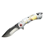 Defender-Xtreme 8" Deer Design Handle Spring Assisted Folding Knife W/ Belt Cutter